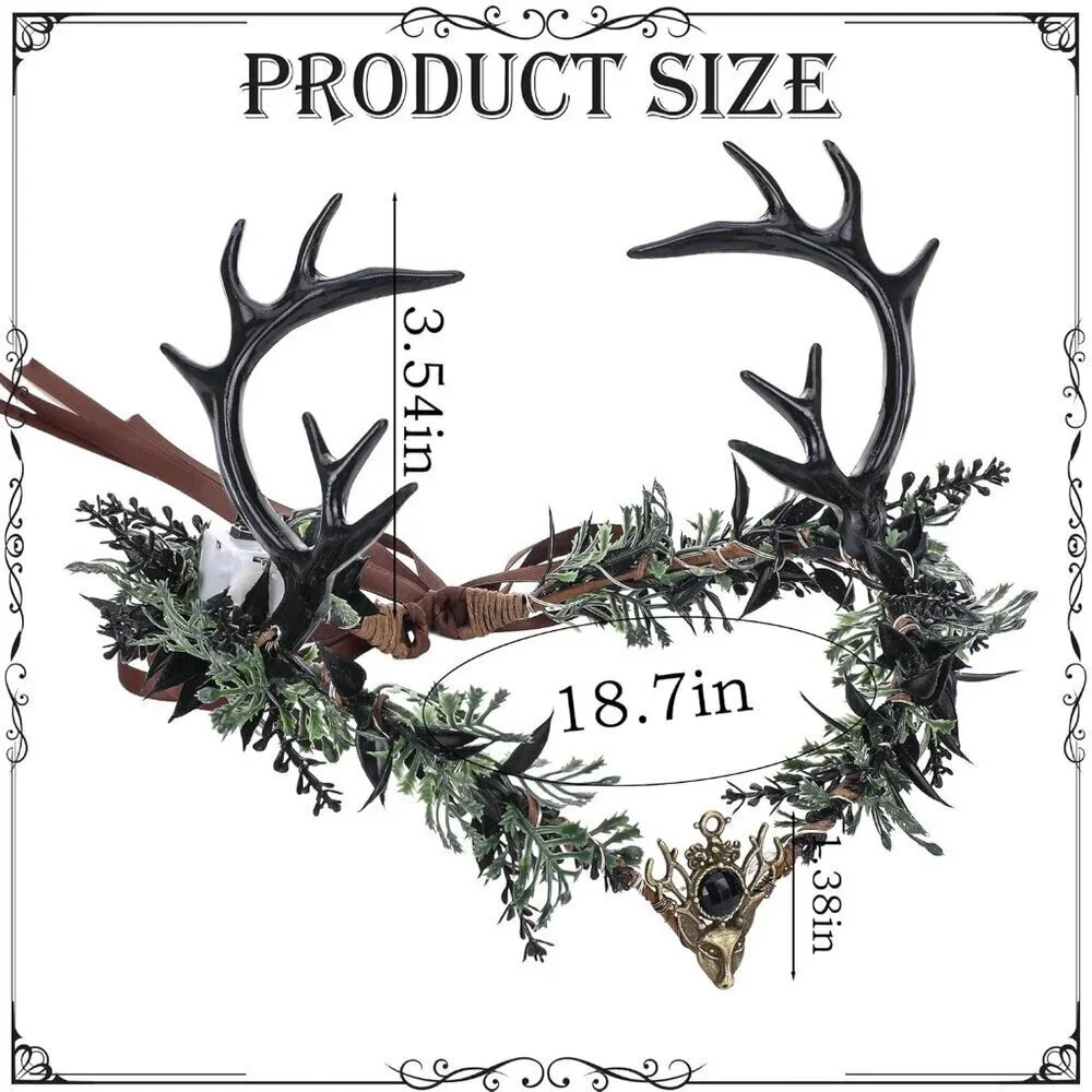 Light Up Elf Crown Black Antler Headpiece Gothic Flower Tiara for Cosplay